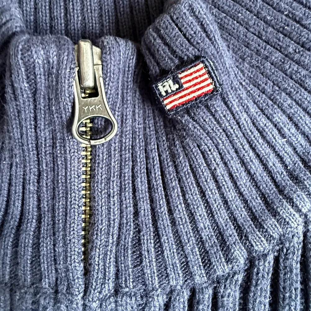 Polo Jeans Co Ralph Lauren Mens XL‎ Navy Blue Ribbed Cotton Quarter Zip Sweater